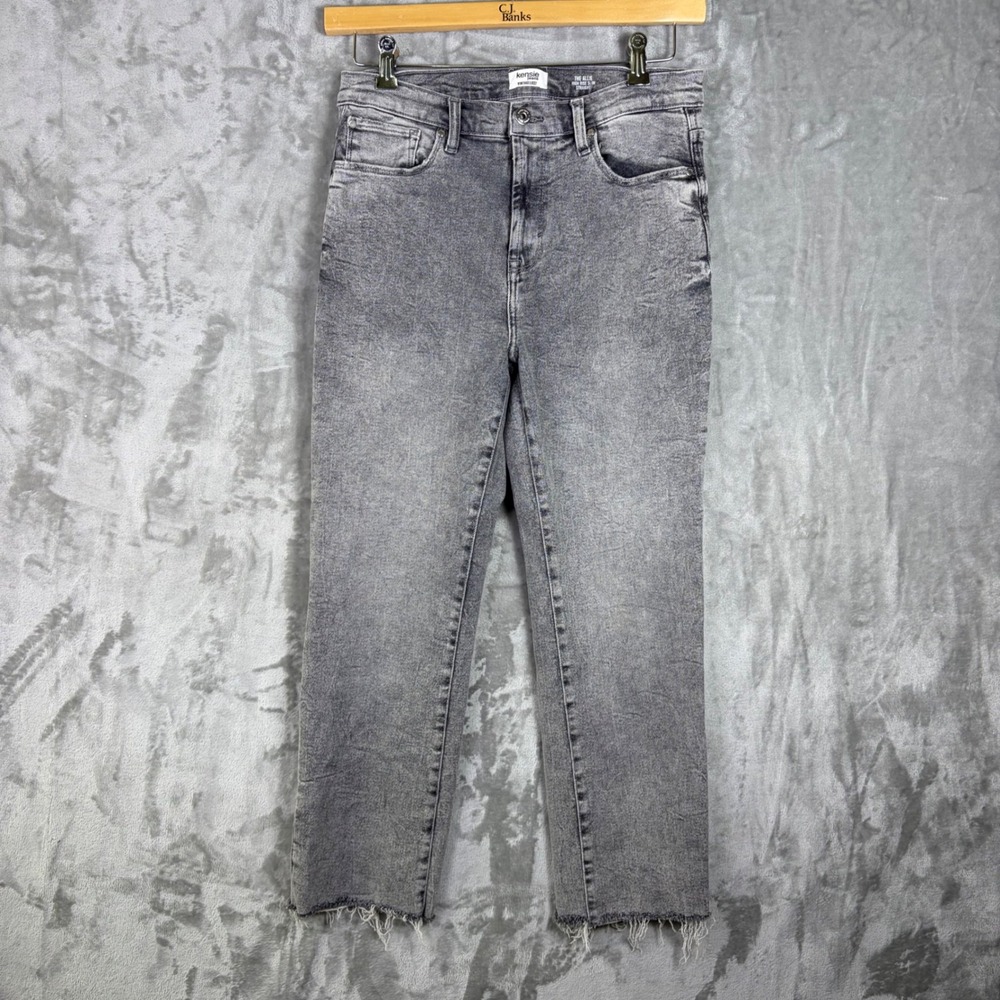 Kensie Jeans Allie High Rise Slim Straight Sz 10 Gray Raw Hem Vintage Luxe Denim